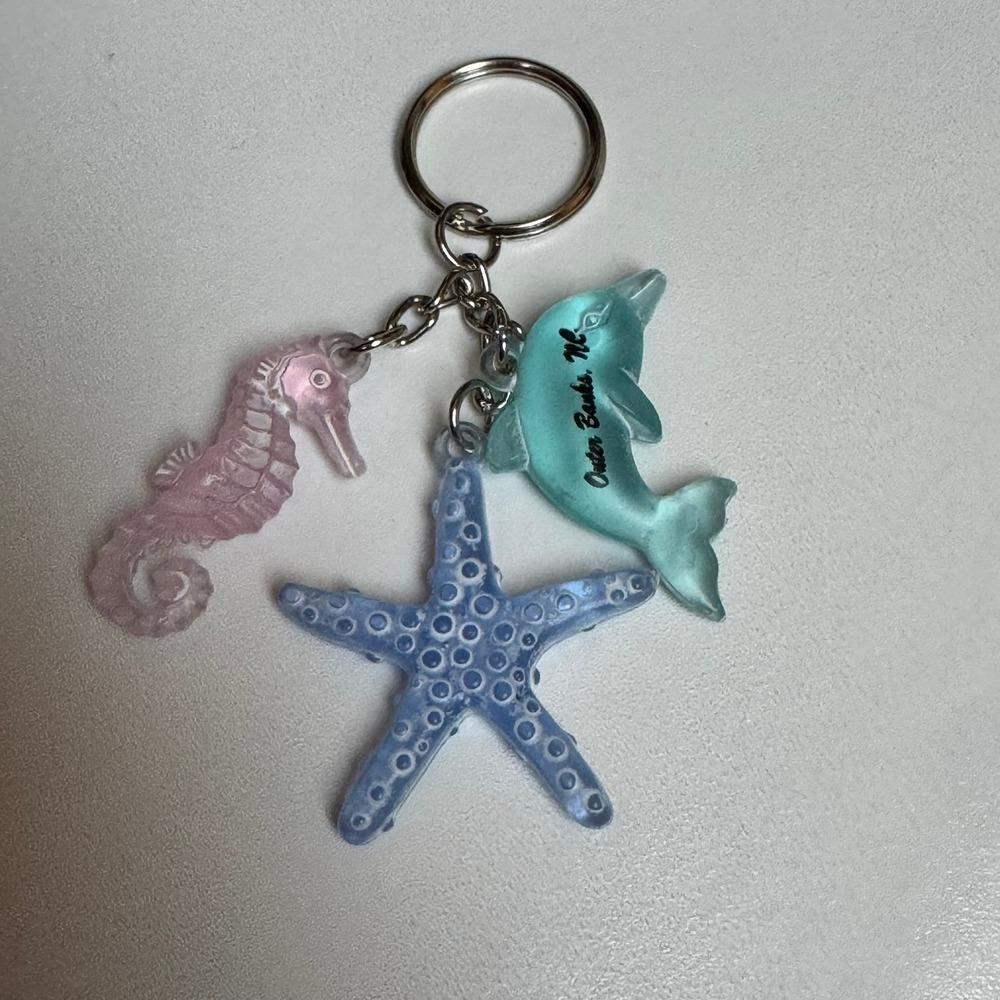 Outer Banks NC Dolphin Seahorse Starfish Keychain Charm Souvenir